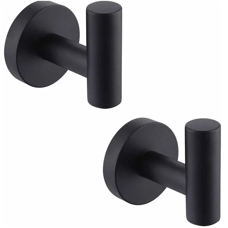Lot de 2 crochets muraux pour salle de bain, crochet pour porte-serviettes, noir mat, en acier inoxydable SUS304