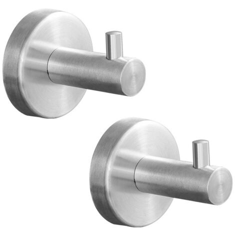Lot de 2 Crochets Muraux Salle de Bain – Patères Inox, Serviettes et Peignoirs, Argent