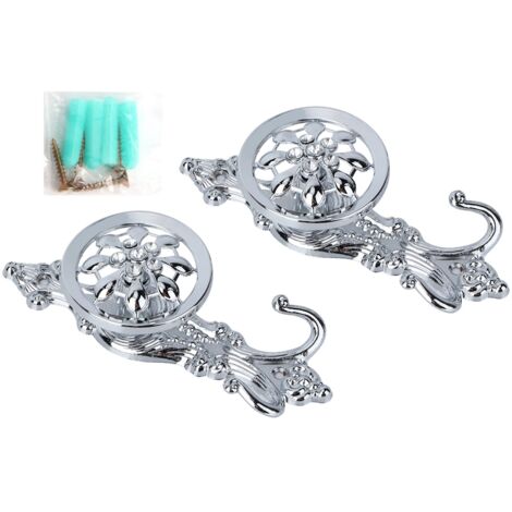 Lot de 2 crochets muraux vintage en alliage pour rideaux, de haute qualité, pour décoration intérieure (argenté)