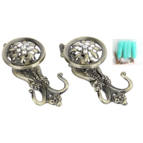 Lot de 2 crochets muraux vintage en alliage pour rideaux, de haute qualité, pour la décoration intérieure (bronze vert)
