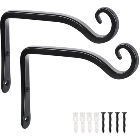 Lot de 2 Crochets- Noir de Suspension Muraux Décoration Fer Forgé pour Jardin avec Vis pour Plantes Mangeoires à Oiseaux Lanternes