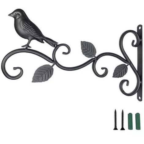 Lot de 2 crochets pour panier suspendu, support en acier massif noir avec vis, support de suspension pour plantes d'extérieur, crochet mural pour plantes suspendues, mangeoire à oiseaux