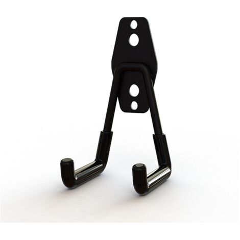 Lot de 2 crochets pour suspension de garage Double crochets de rangement de garage Crochet de vélo mural pour organiser outils, escaliers, vélos Noir 11 x 7.5 x 5cm，Équipé de vis