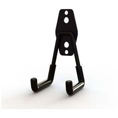 Lot de 2 crochets pour suspension de garage Double crochets de rangement de garage Crochet de vélo mural pour organiser outils, escaliers, vélos Noir 11 x 7.5 x 5cm，Équipé de vis