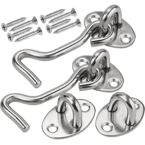 Lot de 2 crochets tempête de 8,3 cm avec œillet en acier inoxydable - Grande taille pour porte - Crochet de cabine - Pour porte de garage, fenêtre