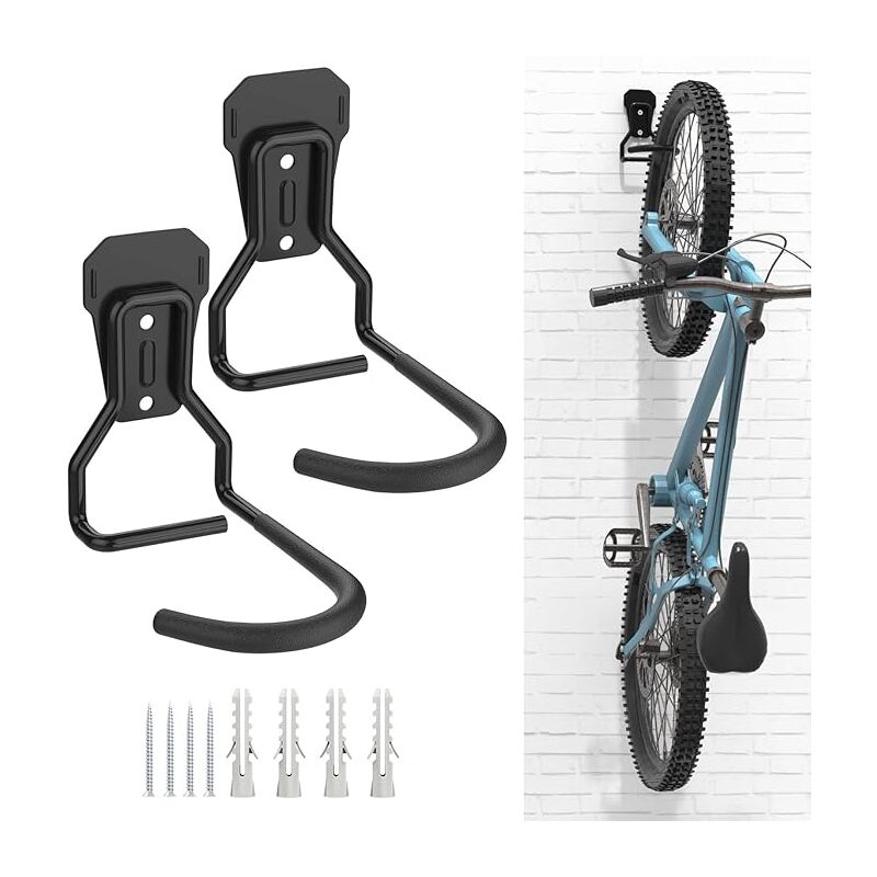 Linghhang - Lot de 2 Crochets Vélo, Noir, Supports de Cintre de Vélo en Fer, Support Mural de Rangement pour Vélos Robuste en Forme de l, Support