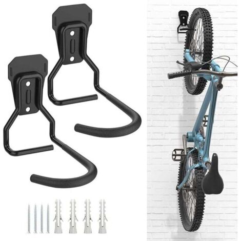 Lot de 2 Crochets Vélo, Noir, Supports de Cintre de Vélo en Fer, Support Mural de Rangement pour Vélos Robuste en Forme de L, Support Vertical de Vélo Pratique pour Maison Garage