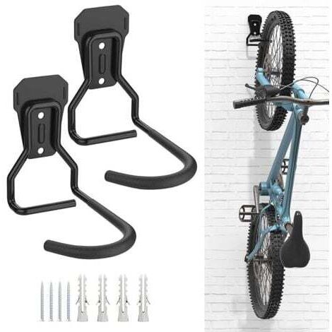 Lot de 2 Crochets Vélo, Noir, Supports de Cintre de Vélo en Fer, Support Mural de Rangement pour Vélos Robuste en Forme de L, Support Vertical de Vélo Pratique pour Maison Garage