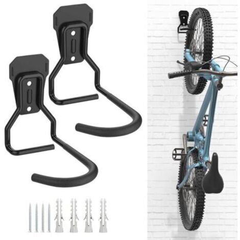 Lot de 2 Crochets Vélo, Noir, Supports de Cintre de Vélo en Fer, Support Mural de Rangement pour Vélos Robuste en Forme de L, Support Vertical de Vélo Pratique pour Maison Garage