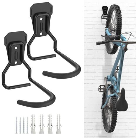 Lot de 2 Crochets Vélo, Supports de Cintre de Vélo en Fer, Support Mural de Rangement pour Vélos Robuste en Forme de L, Support Vertical de Vélo Pratique pour Maison Garage, Noir