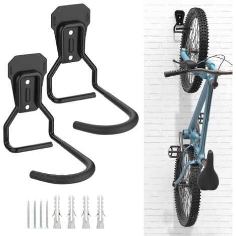 Lot de 2 Crochets Vélo, Supports de Cintre de Vélo en Fer, Support Mural de Rangement pour Vélos Robuste en Forme de L, Support Vertical de Vélo Pratique pour Maison Garage, Noir
