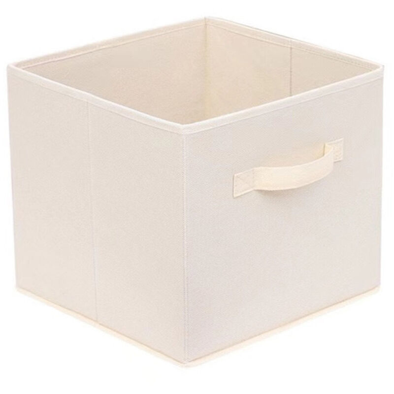 Gabrielle - Lot de 2 cubes de rangement pliables en tissu avec poignées, boîte de rangement carrée pliable, 27 x 27 x 28 cm, beige uni
