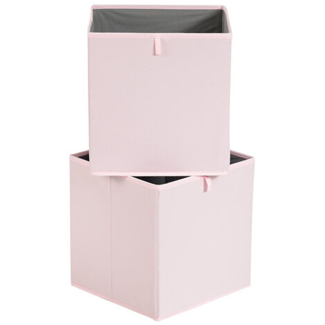Lot de 2 cubes de rangement pliables, en tissu, Rose, 26,7 x 26,7 x 28 cm