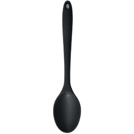 Lot de 2 cuillères de cuisine en silicone noir à long manche, résistantes à la chaleur