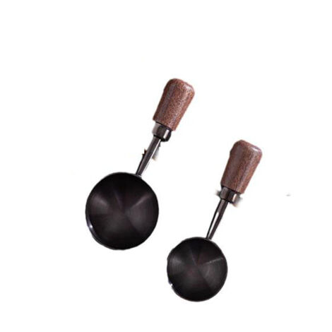 Lot de 2 cuillères doseuses rétro en acier inoxydable, manches noyer, finition noir titane