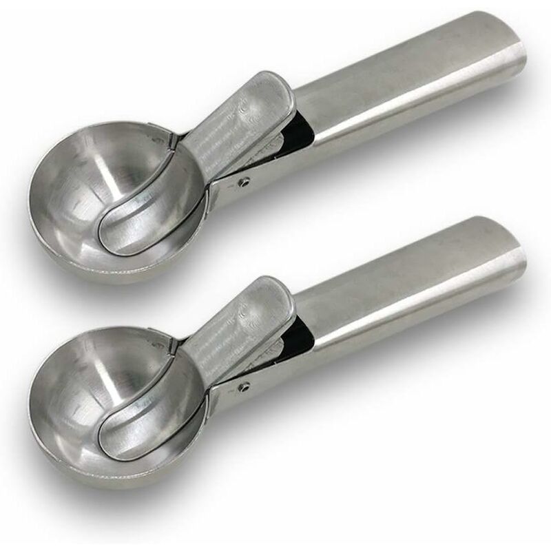 Lot de 2 cuillères à boules en acier inoxydable massif avec gâchette facile pour glace et fruits