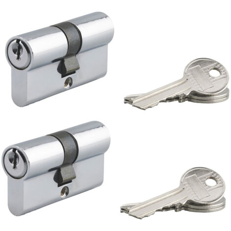 Lot de 2 cylindres de serrure double entrée, 30x30mm, aluminium, anti-arrachement, 3 clés, nickel