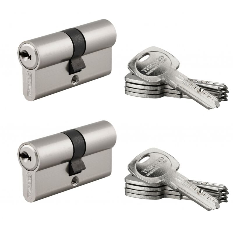 Lot de 2 cylindres de serrure double entrée Trafic 6, 30x30mm, s'entrouvrant, nickel,10 clés, Fonction urgence