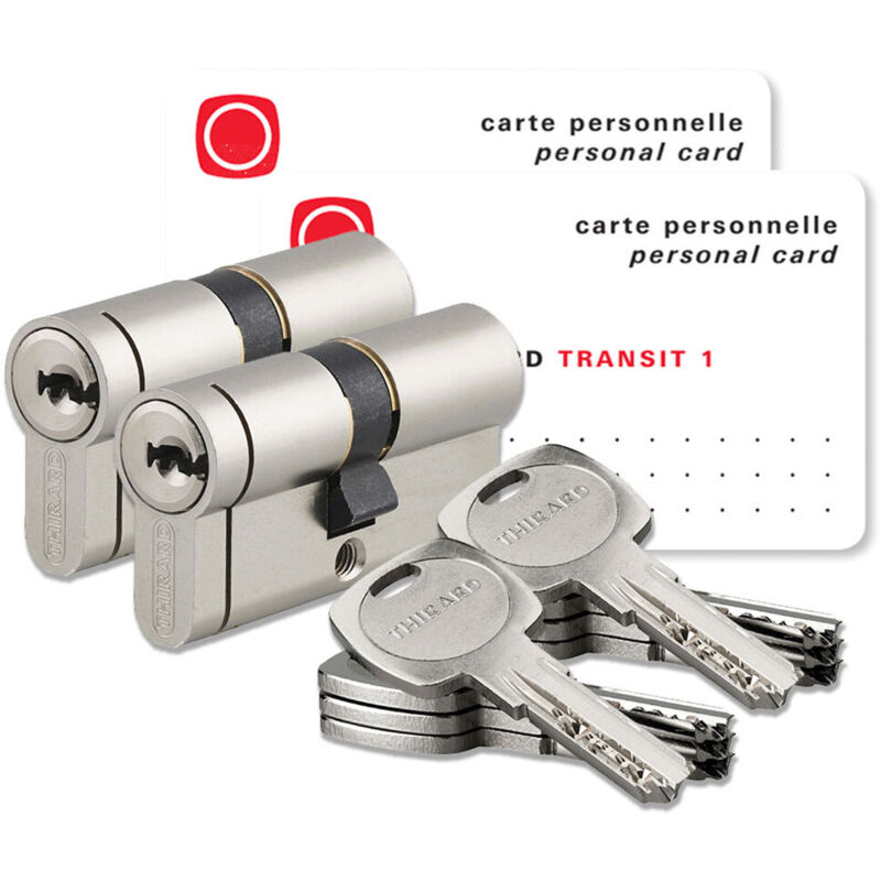 Lot de 2 cylindres de serrure, transit 1, 30X30 mm, nickelé, s'entrouvrant, 10 clés