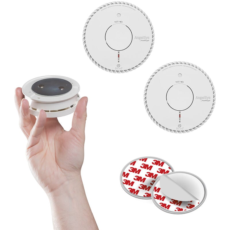 Angeleye - Lot de 2 détecteurs de fumée nf autonomie et garantie 10 ans + 2 supports aimantés