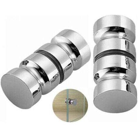 Lot de 2 de Poignées de Porte de Douche Bain Poignée de Porte de Douche 30 mm Poignées De Porte De Remplacement en Chrome Poli Poignée de Porte Ronde en Verre en Acier Inoxydable Durable