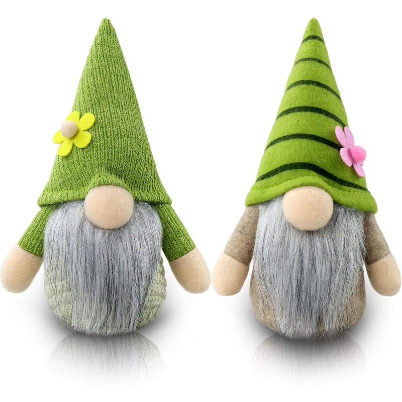 Lot de 2 Deco Printemps GNOME Peluche Elfe Décoration Paques pour Maison Cuisine 17cm - Vert