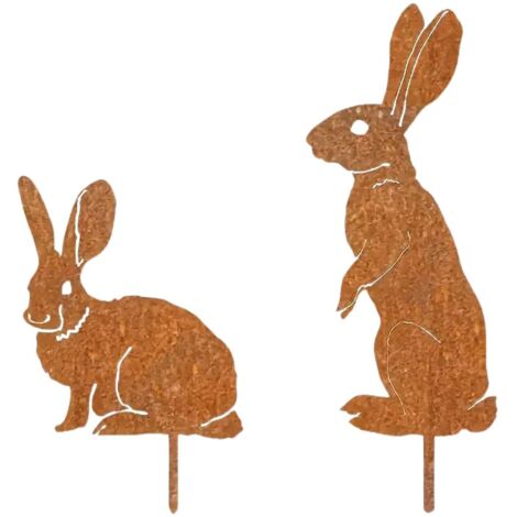 Lot de 2 décorations de jardin en forme de lapin de Pâques, pour terrasse ou jardin.