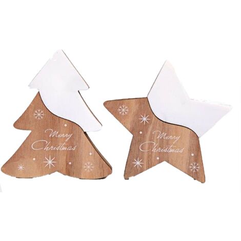 Lot de 2 décorations de Noël sapin et étoile effet bois