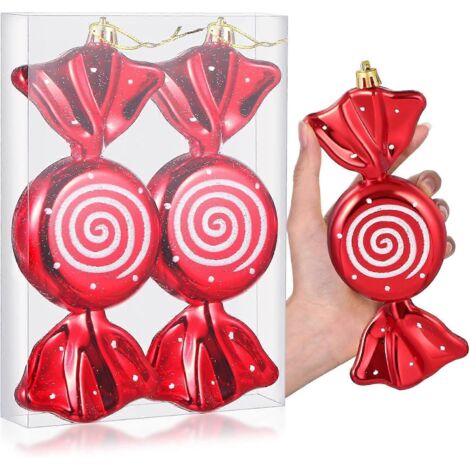Lot de 2 décorations de Noël suspendues de 19 cm (7,5 pouces) en forme de cannes de Noël pailletées. Grands pendentifs en forme de bonbons pour sapin de Noël.