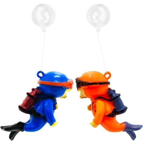 Lot de 2 décorations de plongeur mignonnes pour aquarium (bleu/orange)