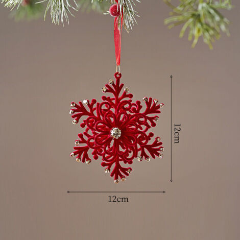 Lot de 2 décorations de sapin de Noël en forme de cerf et de papillon, ornements de sapin de Noël rouges floqués et décorations de vitrine (flocons de neige)