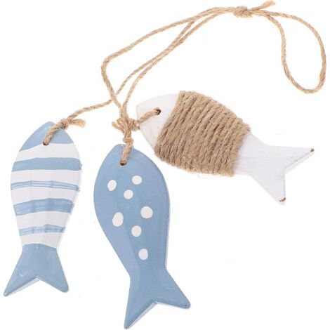 Lot de 2 décorations poisson en bois, suspension style marin pour intérieur