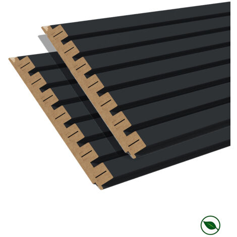 Lot de 2 demi-panneaux mural décoratif lamelles MDF noir 1250 x 287 x 20 mm-0,72 M2 PEFC 70%