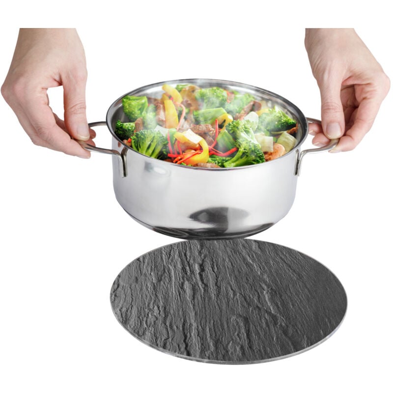 Wenko - Dessous de plat ardoise en verre 2er Set diamètre 20 cm design original en verre anti-dérapant silicone pour cuisine protège votre table de