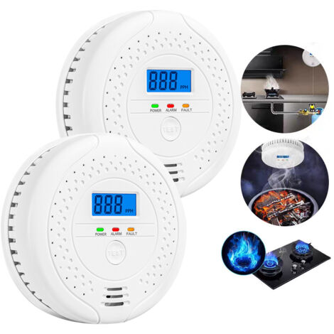 Lot de 2 Détecteurs CO avec Écran LCD – Sécurité Monoxyde de Carbone pour Maison et Bureau