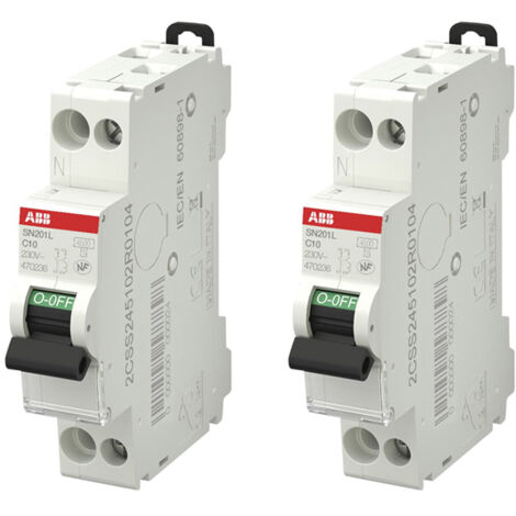Lot de 2 disjoncteurs Ph+N raccordement Vis 10A-4,5Ka - Courbe  C - ABB