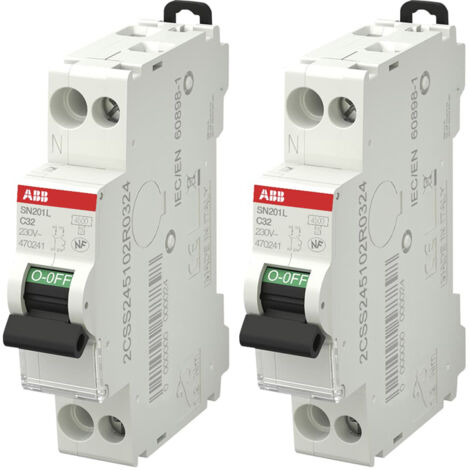 Lot de 2 disjoncteurs Ph+N raccordement Vis 32A-4,5Ka - Courbe C - ABB