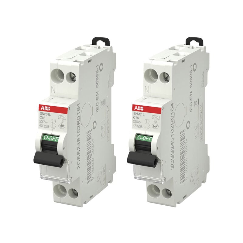 Lot de 2 disjoncteurs Ph+N raccordement Vis 16A-4,5Ka - Courbe c ABB