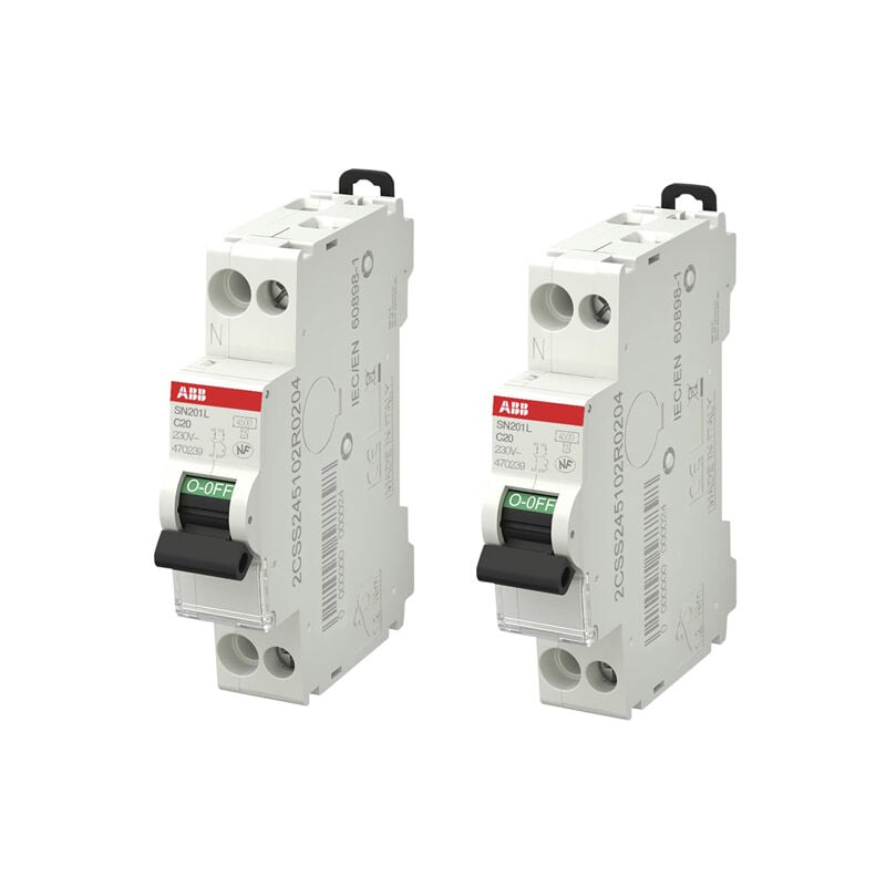 Lot de 2 disjoncteurs Ph+N raccordement Vis 20A-4,5Ka - Courbe c ABB