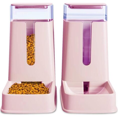 Lot de 2 distributeurs automatiques de Nourriture et d'eau pour Chat de Petite, Moyenne et Grande Taille, pour Chats, Chiens, Chiots, Chatons, 3,5 l x 2,Rose
