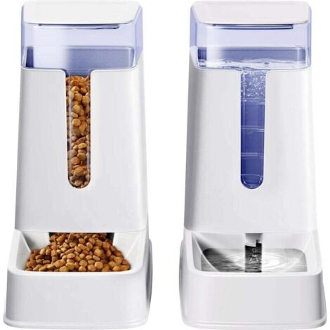 Lot de 2 distributeurs automatiques de Nourriture et d'eau pour Chat de Petite, Moyenne et Grande Taille, pour Chats, Chiens, Chiots, Chatons, 3,8 l x 2 (Blanc)