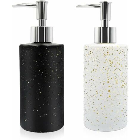 Lot de 2 distributeurs de savon en verre de 350 ml avec pompe, rechargeable, distributeur de savon pour salle de bain, cuisine, comptoir, plat