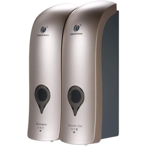 Lot de 2 Distributeurs de Savon Manuel 300 ML, Distributeur de Savon Liquide, Distributeur Mural, sans Perçage à Double Tête, Distributeur de Shampooing, pour Salle de Bain,doré