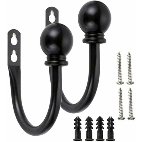 Lot de 2 dos de rideaux décoratifs en métal pour chambre à coucher, salon, bureau, livré avec vis Noir