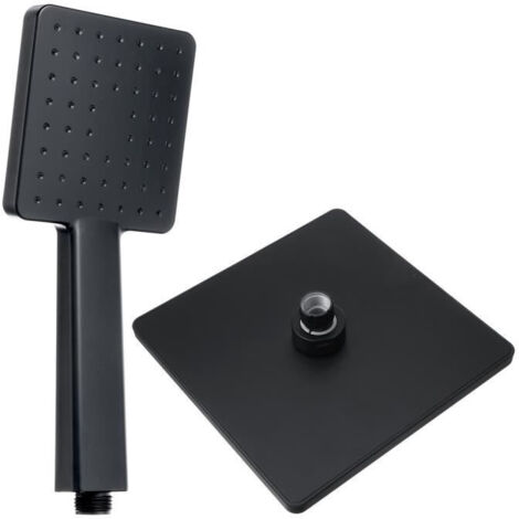 Lot de 2 douchettes carrées effet pluie - Noir chromé - Réglable - Tête orientable