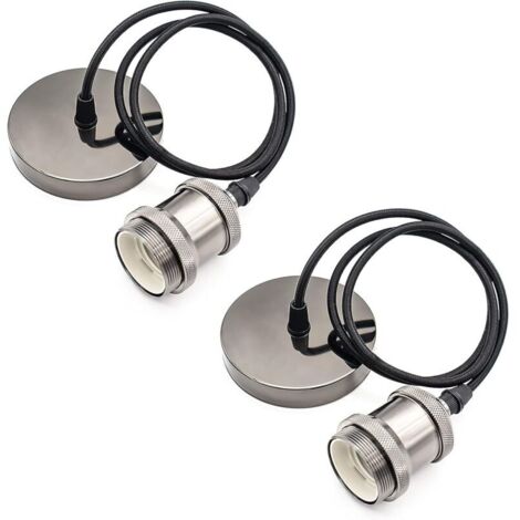 Lot de 2 Douille Suspension Support de Lampe E27 avec Câble Textile Réglable 100cm Câble de Suspension pour éclairage au Plafond Salon Chambre Cuisine (F)