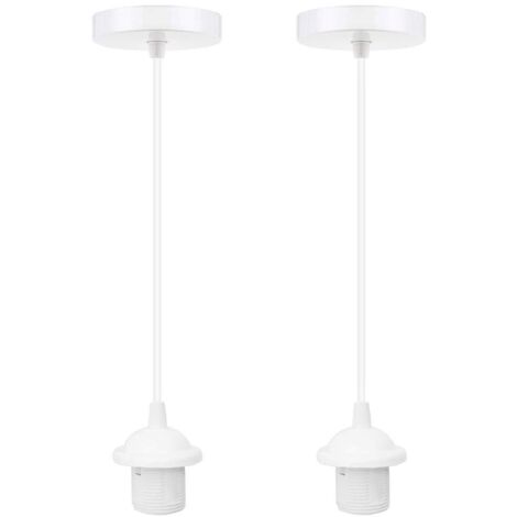 Lot de 2 douilles blanches E27 pour suspensions, avec câble de 100 cm et support de fixation pour plafonnier.
