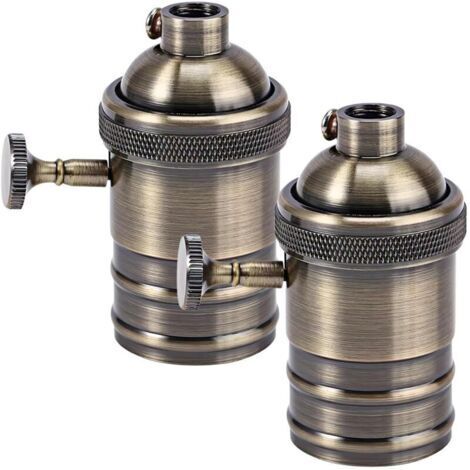 Lot de 2 douilles de lampe vintage en aluminium : 220 V E27 bronze avec interrupteur rotatif, adaptateur pour plafonnier LED ampoule décoration rétro accessoires de scène bar