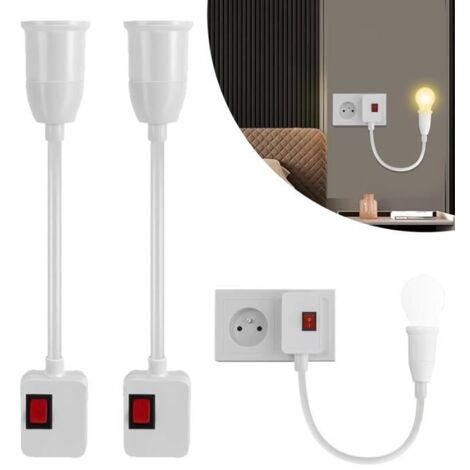 Lot de 2 douilles E27 : douille de lampe E27 rotative à 360° avec interrupteur sans câble UE adaptateur prise pour ampoule