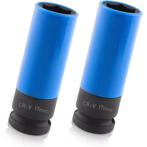 Lot de 2 douilles visseuse à percussion - 17 1/2" Jeu Protection des jantes Pour changement roue Bleu